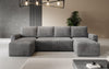 Luxuriöses Designer U-Sofa Melva mit Schlaffunktion, Cord Bezug & Stauraum