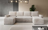 Luxuriöses Designer U-Sofa Melva mit Schlaffunktion, Cord Bezug & Stauraum