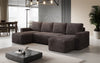 Luxuriöses Designer U-Sofa Melva mit Schlaffunktion, Cord Bezug & Stauraum