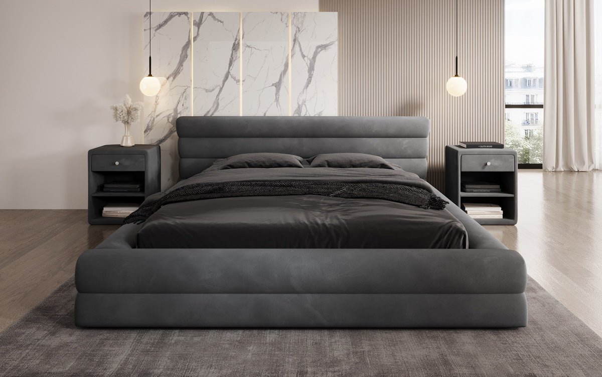 Luxuriöses Velana Samt Polsterbett mit Praktischem Stauraum – Stilvolles Schlafzimmer Design