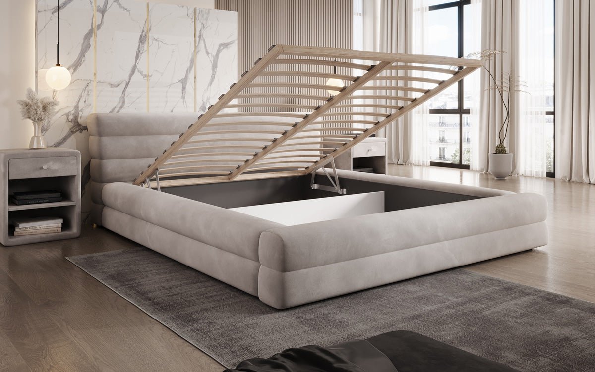 Luxuriöses Velana Samt Polsterbett mit Praktischem Stauraum – Stilvolles Schlafzimmer Design