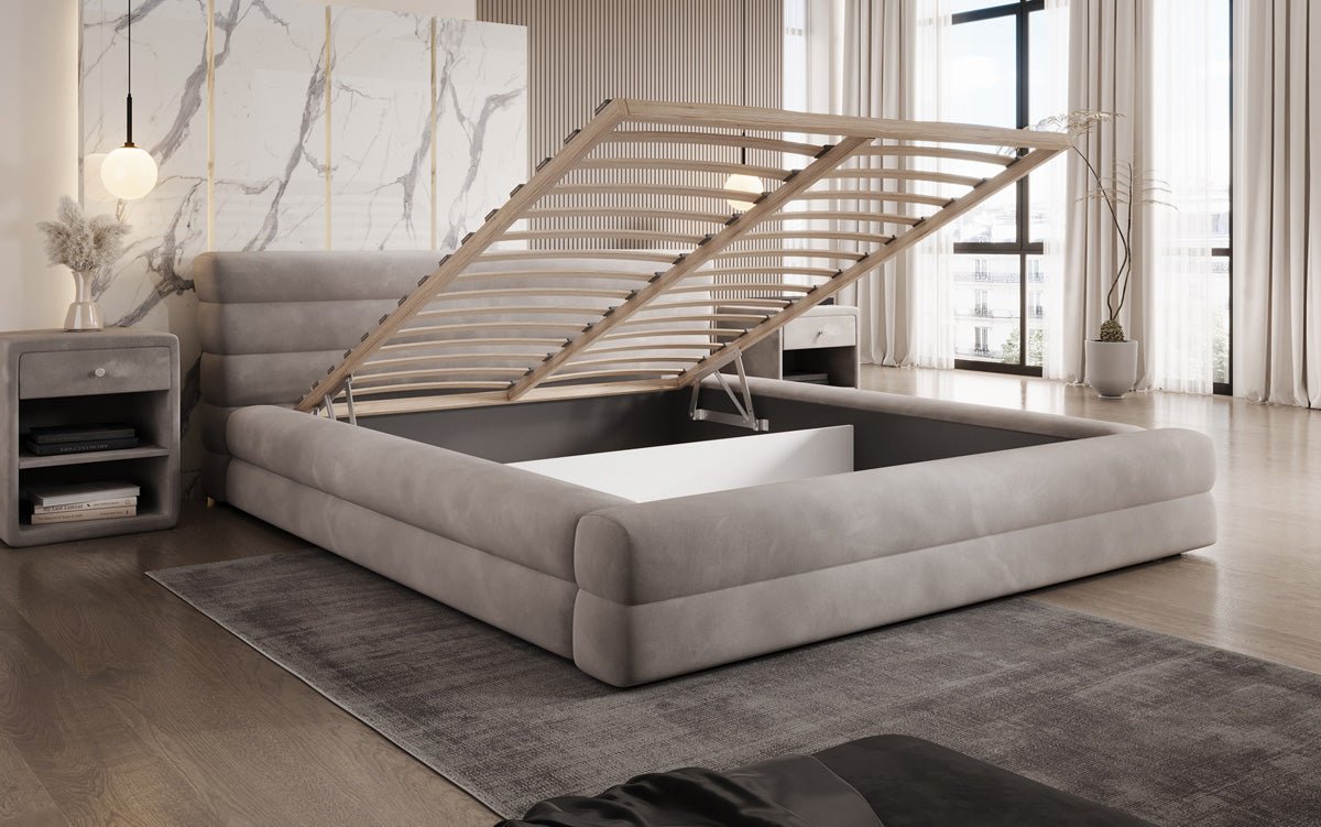 Luxuriöses Velana Samt Polsterbett mit Praktischem Stauraum – Stilvolles Schlafzimmer Design