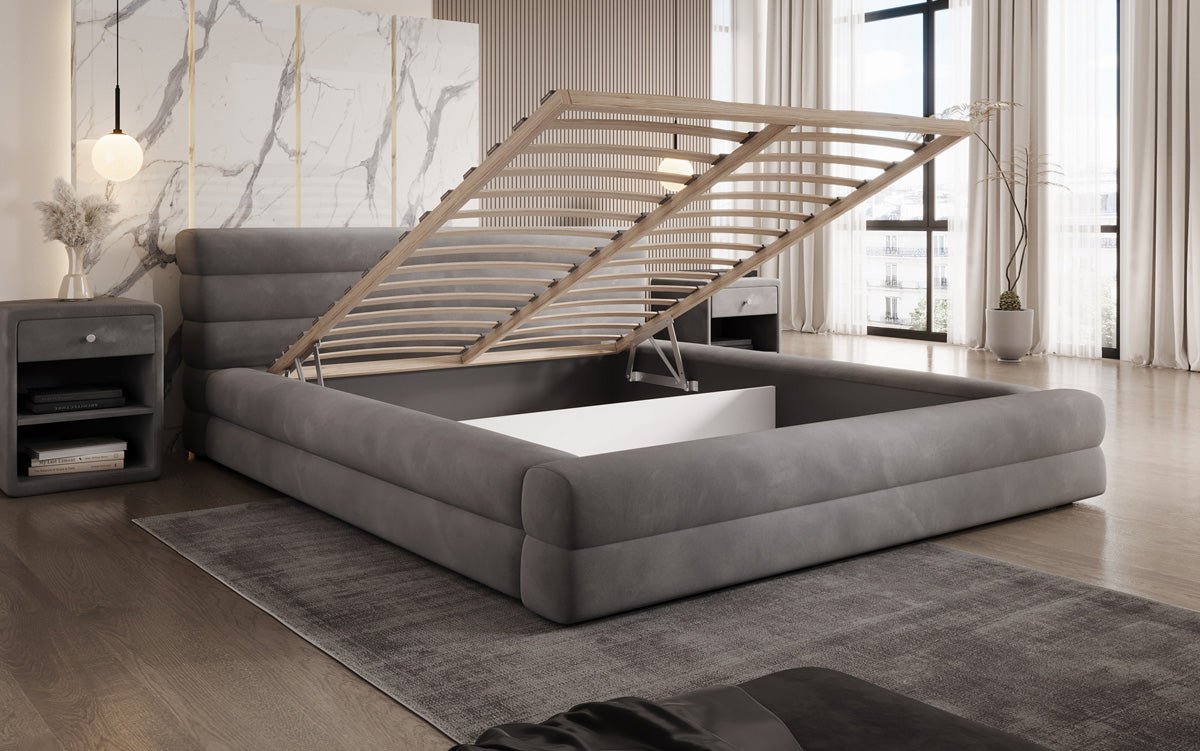 Luxuriöses Velana Samt Polsterbett mit Praktischem Stauraum – Stilvolles Schlafzimmer Design