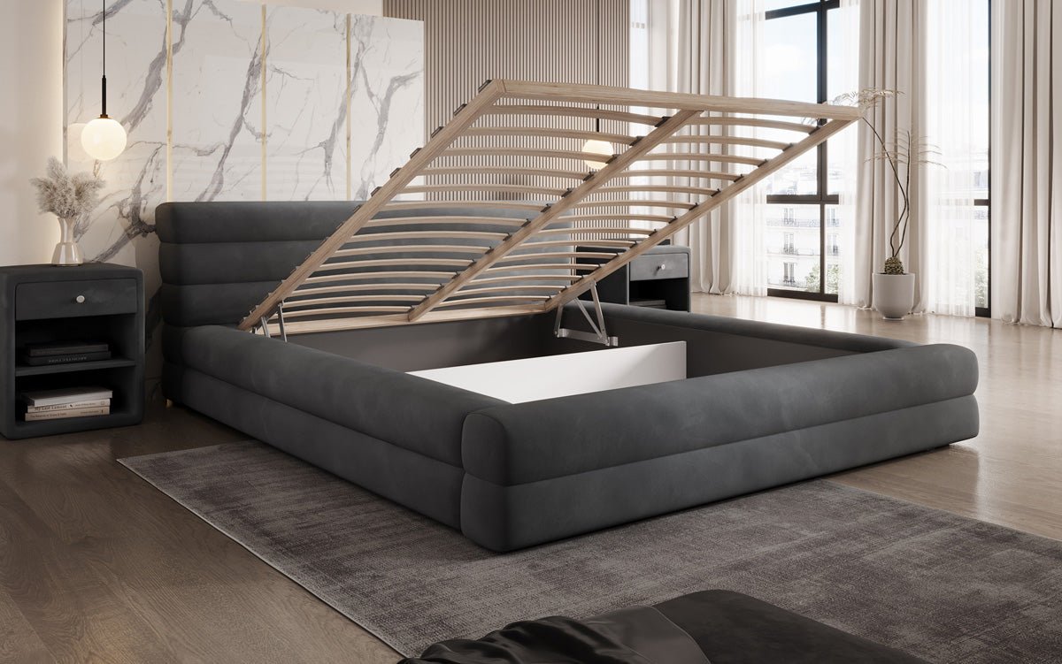 Luxuriöses Velana Samt Polsterbett mit Praktischem Stauraum – Stilvolles Schlafzimmer Design