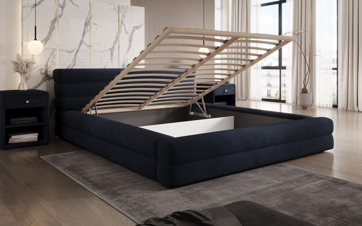 Luxuriöses Velana Samt Polsterbett mit Praktischem Stauraum – Stilvolles Schlafzimmer Design