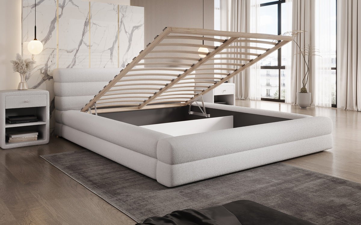 Luxuriöses Velana Bouclé Polsterbett mit Integriertem Stauraum – Modernes Design für Ihr Schlafzimmer