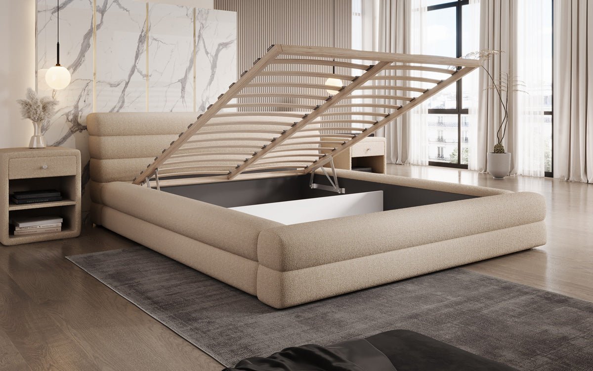 Luxuriöses Velana Bouclé Polsterbett mit Integriertem Stauraum – Modernes Design für Ihr Schlafzimmer