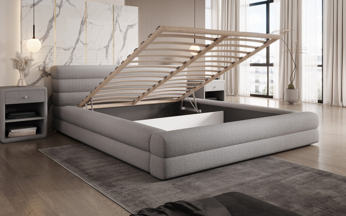 Luxuriöses Velana Bouclé Polsterbett mit Integriertem Stauraum – Modernes Design für Ihr Schlafzimmer