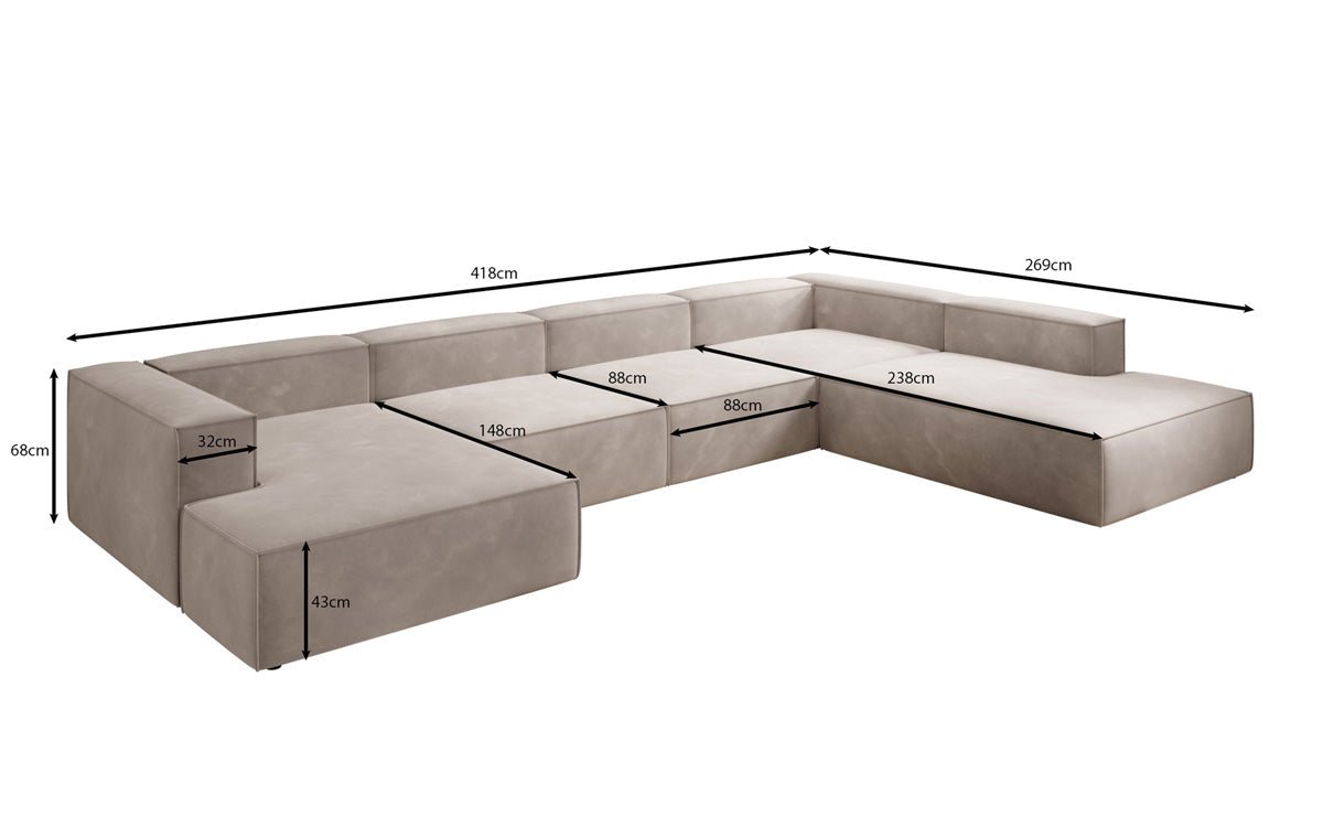 Luxuriöses Designer U-Form Samtsofa Lesley XXL – Elegante, Moderne Wohnzimmer-Couch