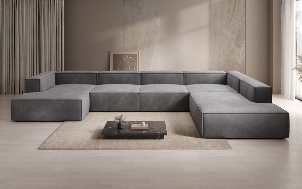 Luxuriöses Designer U-Form Samtsofa Lesley XXL – Elegante, Moderne Wohnzimmer-Couch