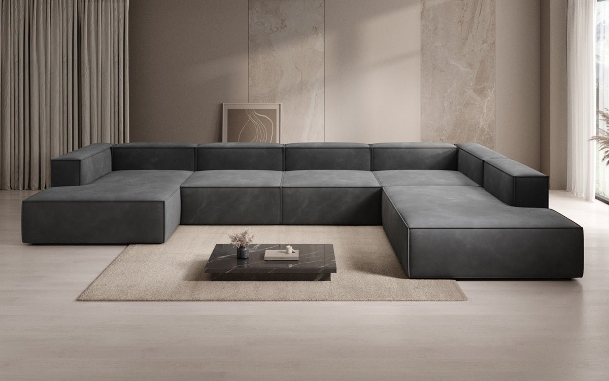Luxuriöses Designer U-Form Samtsofa Lesley XXL – Elegante, Moderne Wohnzimmer-Couch