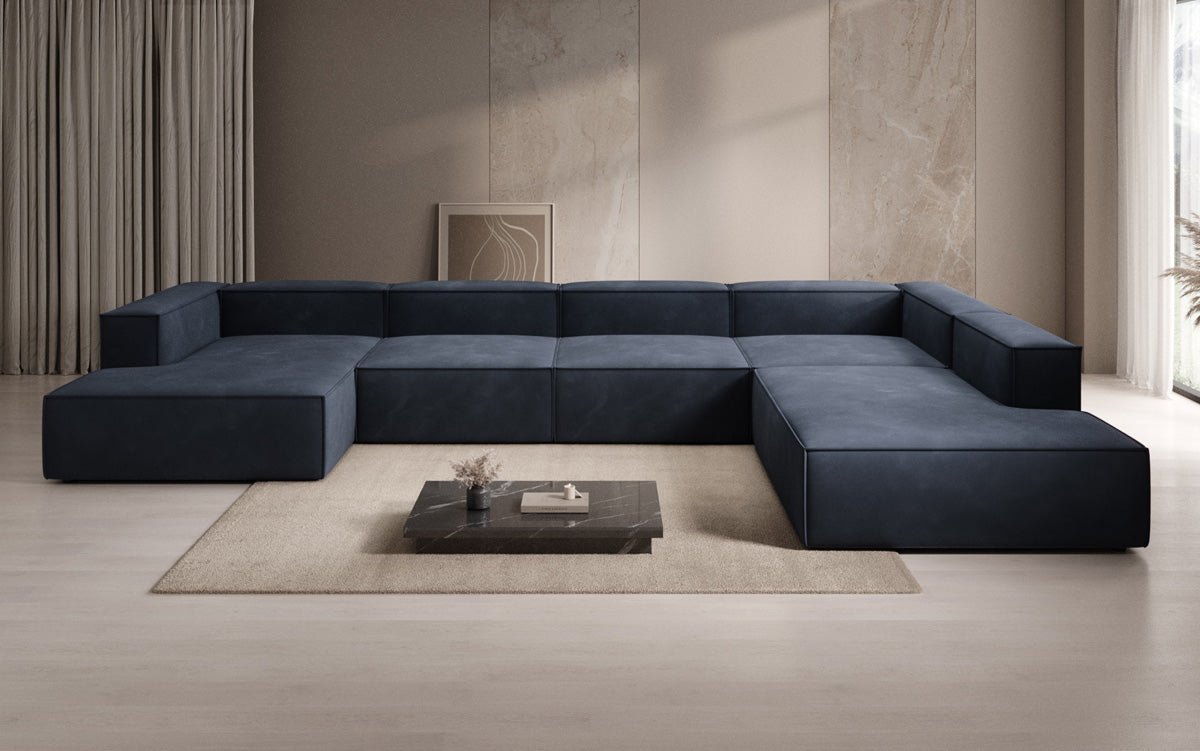 Luxuriöses Designer U-Form Samtsofa Lesley XXL – Elegante, Moderne Wohnzimmer-Couch