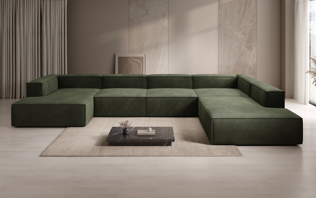 Luxuriöses Designer U-Form Samtsofa Lesley XXL – Elegante, Moderne Wohnzimmer-Couch