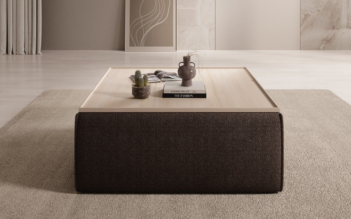 Lesley Bouclé Multifunktions-Hocker: Eleganter Couchtisch mit Verstecktem Stauraum