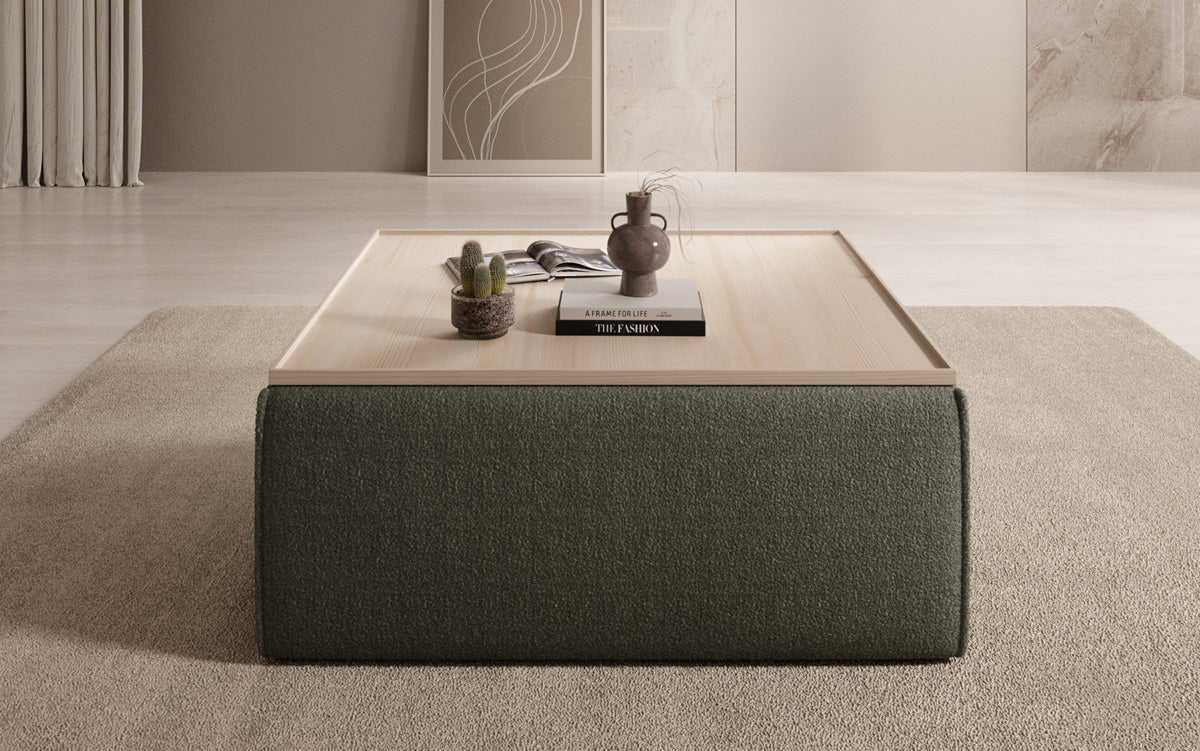 Lesley Bouclé Multifunktions-Hocker: Eleganter Couchtisch mit Verstecktem Stauraum