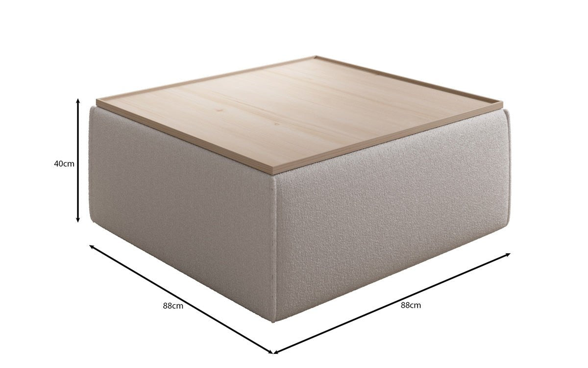 Lesley Bouclé Multifunktions-Hocker: Eleganter Couchtisch mit Verstecktem Stauraum