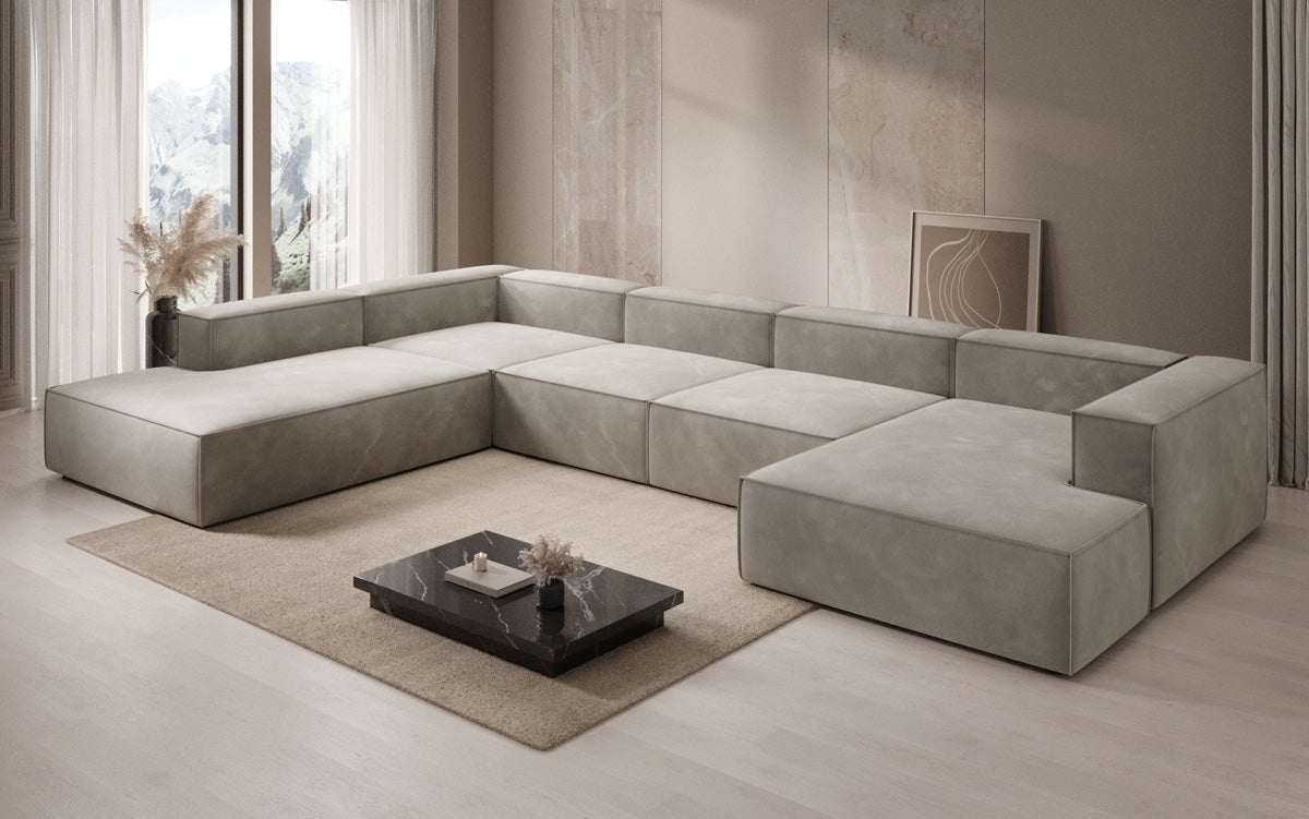 Luxuriöses Designer U-Form Samtsofa Lesley XXL – Elegante, Moderne Wohnzimmer-Couch