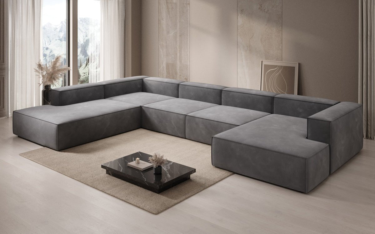 Luxuriöses Designer U-Form Samtsofa Lesley XXL – Elegante, Moderne Wohnzimmer-Couch