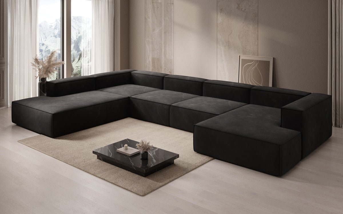 Luxuriöses Designer U-Form Samtsofa Lesley XXL – Elegante, Moderne Wohnzimmer-Couch