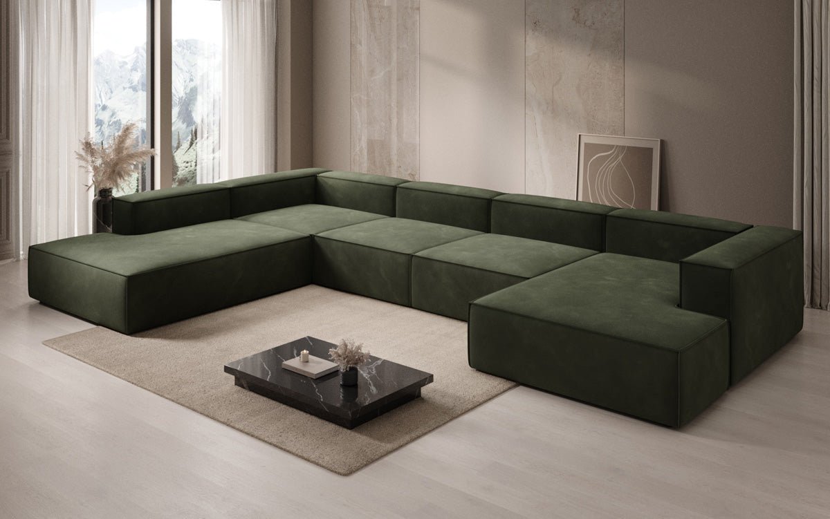 Luxuriöses Designer U-Form Samtsofa Lesley XXL – Elegante, Moderne Wohnzimmer-Couch