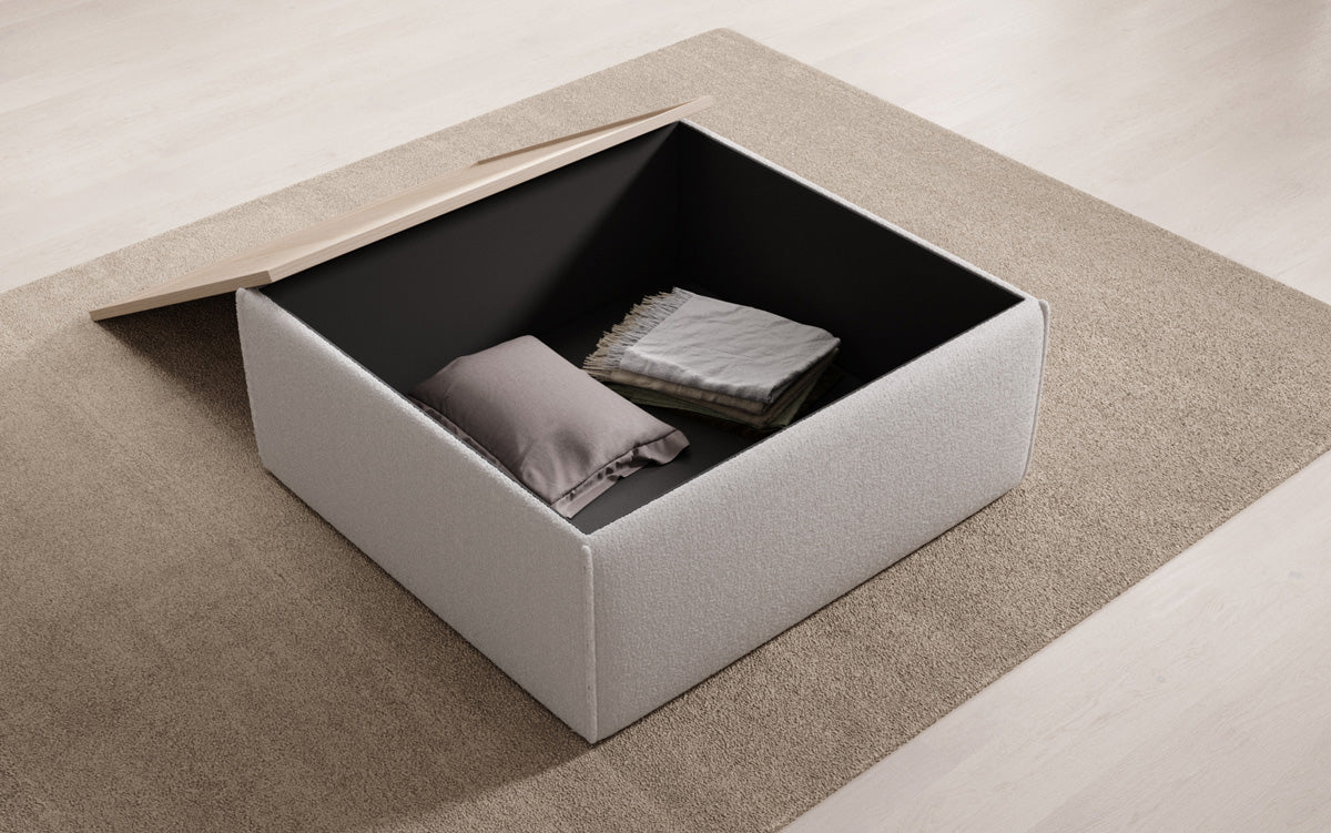 Lesley Bouclé Multifunktions-Hocker: Eleganter Couchtisch mit Verstecktem Stauraum