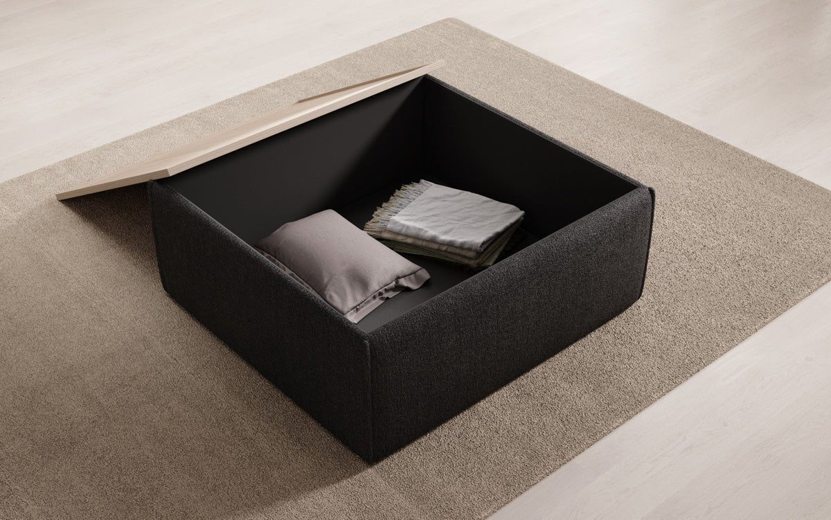 Lesley Bouclé Multifunktions-Hocker: Eleganter Couchtisch mit Verstecktem Stauraum