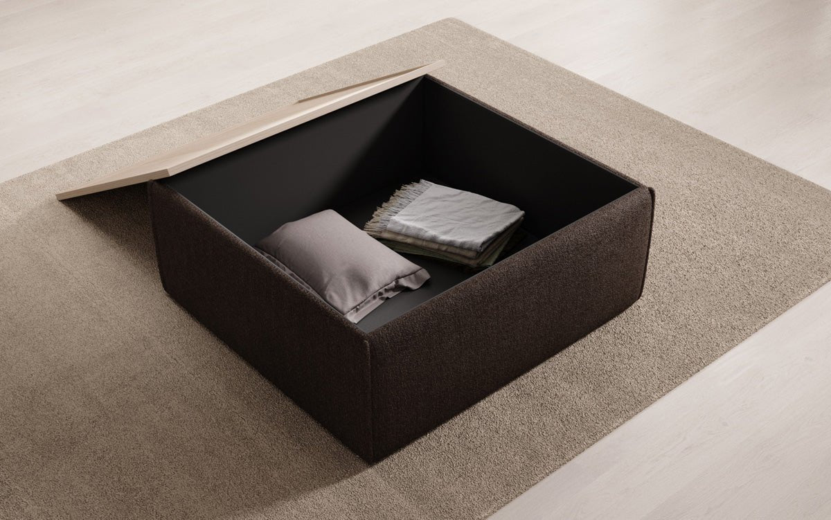 Lesley Bouclé Multifunktions-Hocker: Eleganter Couchtisch mit Verstecktem Stauraum