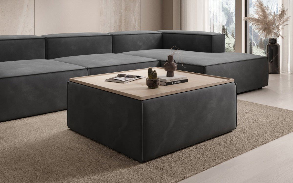 Lesley Samt-Hocker: Eleganter Couchtisch mit Verstecktem Stauraum – Dein Vielseitiger Blickfang