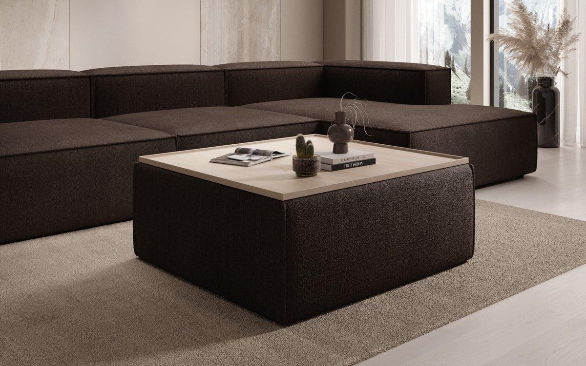 Lesley Bouclé Multifunktions-Hocker: Eleganter Couchtisch mit Verstecktem Stauraum