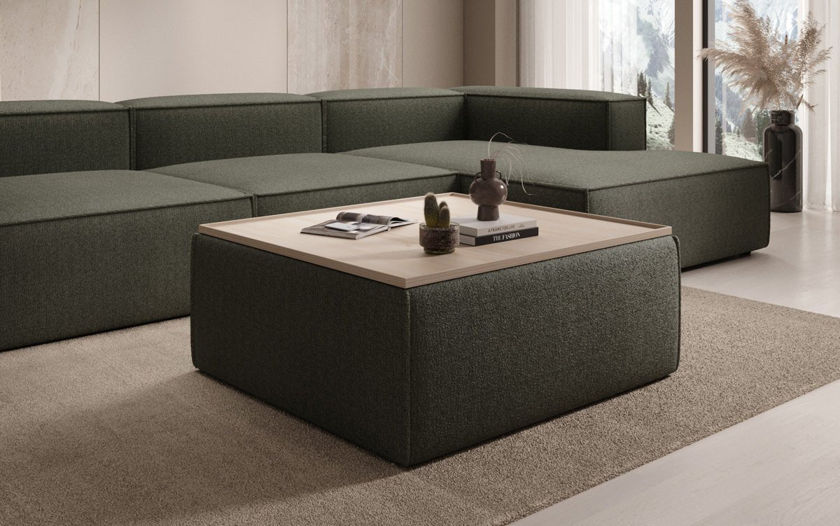Lesley Bouclé Multifunktions-Hocker: Eleganter Couchtisch mit Verstecktem Stauraum