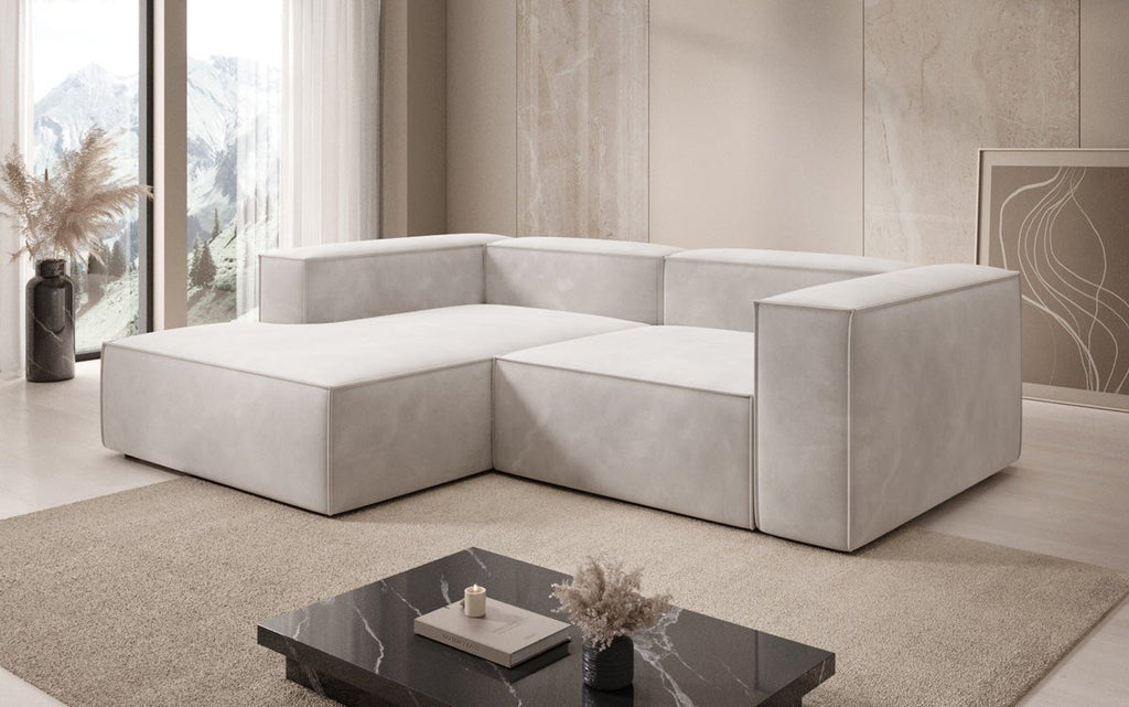 Luxuriöses Ecksofa Lesley Mini Samt: Modernes Design für Ihr Wohnzimmer