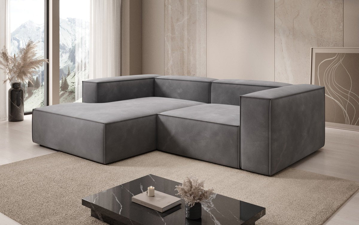 Luxuriöses Ecksofa Lesley Mini Samt: Modernes Design für Ihr Wohnzimmer