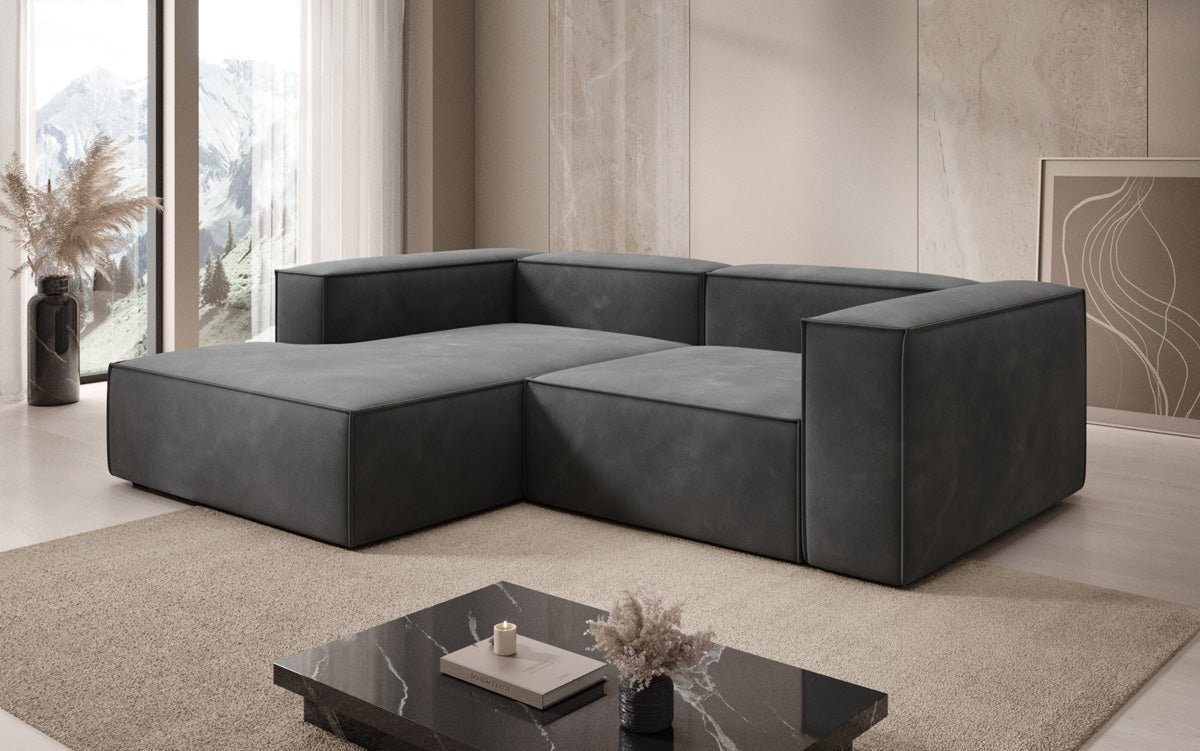 Luxuriöses Ecksofa Lesley Mini Samt: Modernes Design für Ihr Wohnzimmer