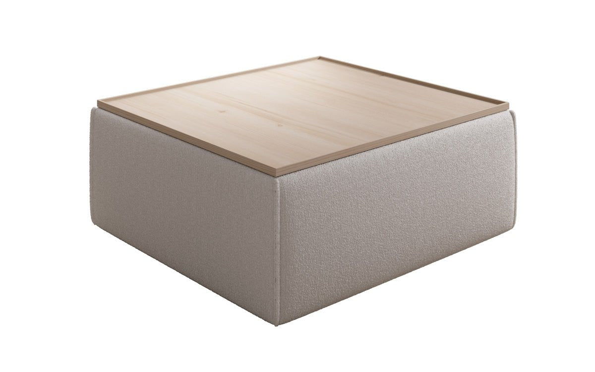 Lesley Bouclé Multifunktions-Hocker: Eleganter Couchtisch mit Verstecktem Stauraum