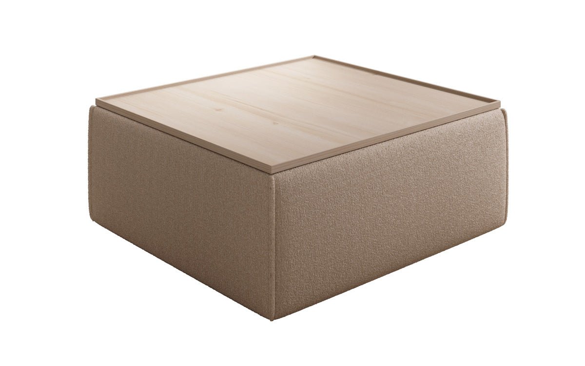 Lesley Bouclé Multifunktions-Hocker: Eleganter Couchtisch mit Verstecktem Stauraum