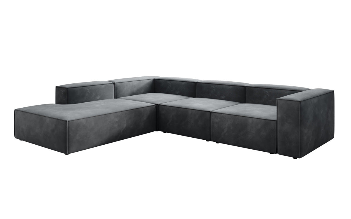 Luxuriöses L-Form Samt-Sofa Lesley mit langer Ottomane, modernes Design