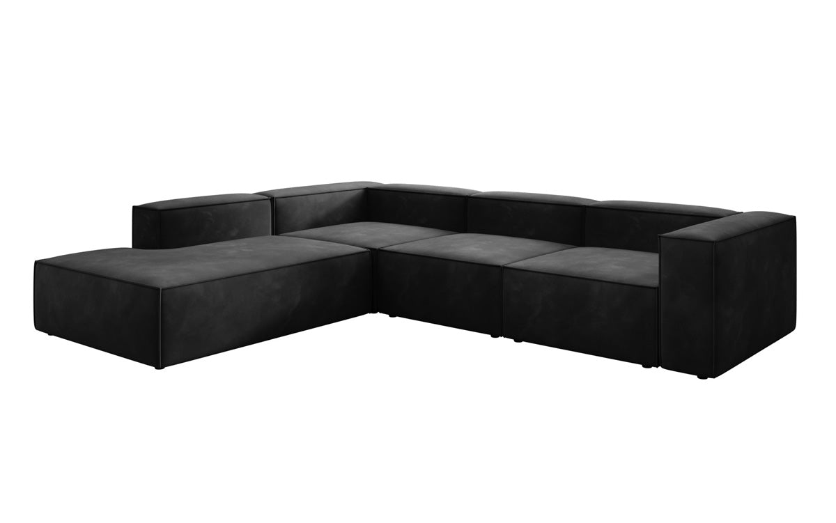 Luxuriöses L-Form Samt-Sofa Lesley mit langer Ottomane, modernes Design