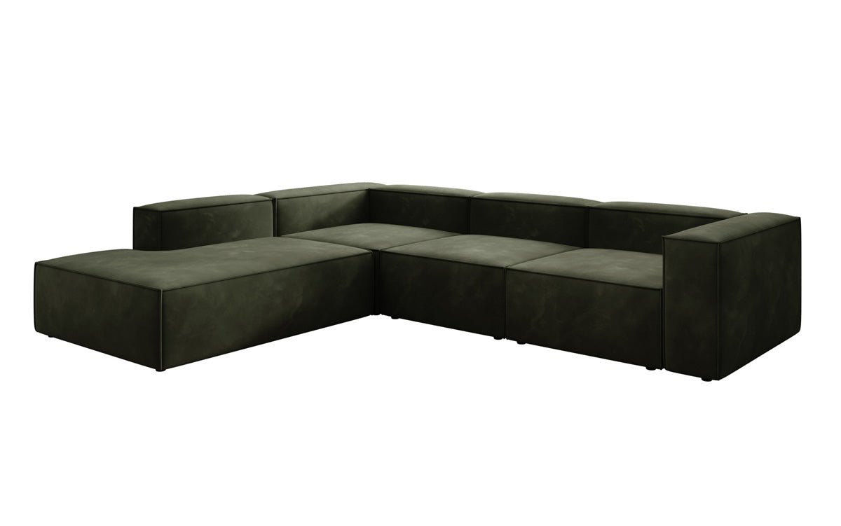 Luxuriöses L-Form Samt-Sofa Lesley mit langer Ottomane, modernes Design