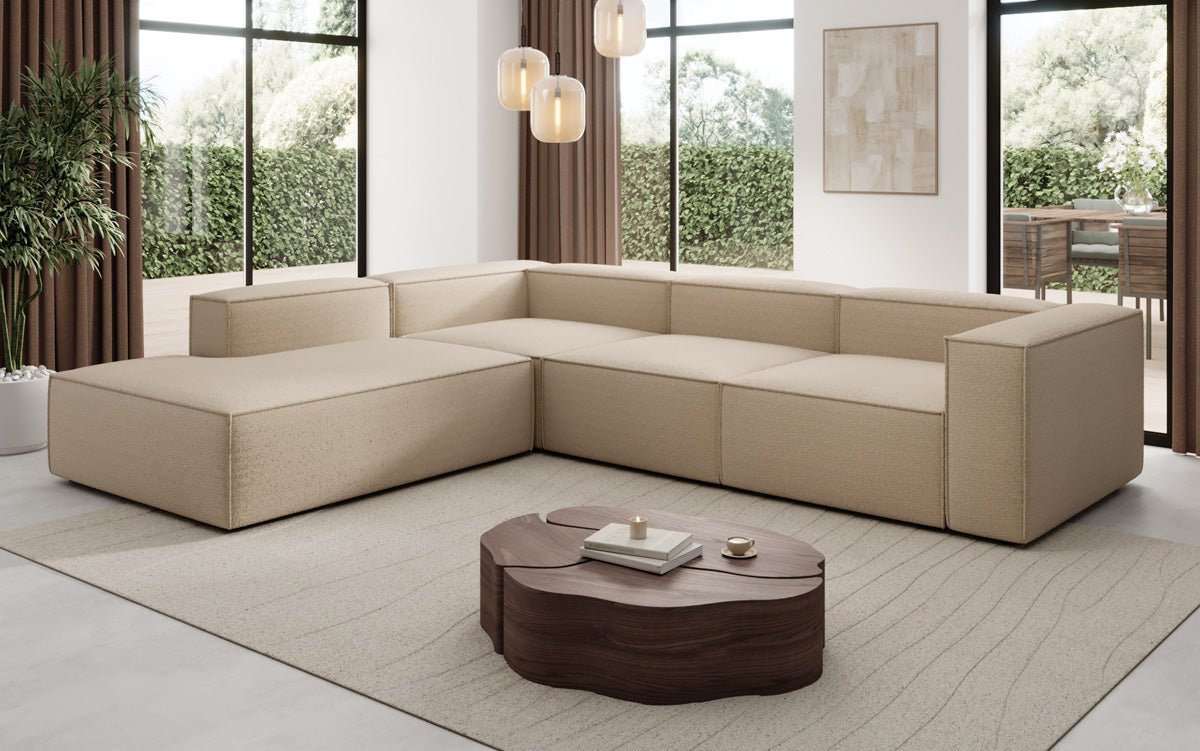 Luxuriöses L-Form Bouclé Designer Sofa Lesley L mit Langer Ottomane