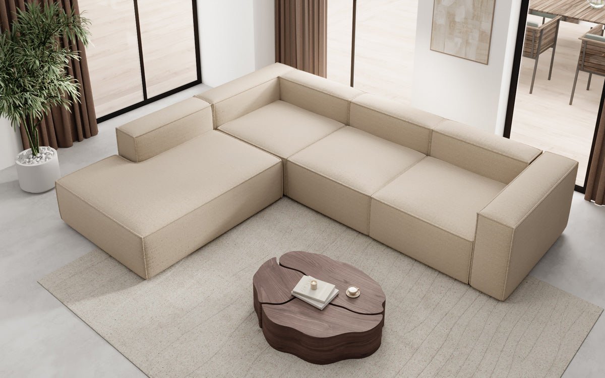Luxuriöses L-Form Bouclé Designer Sofa Lesley L mit Langer Ottomane
