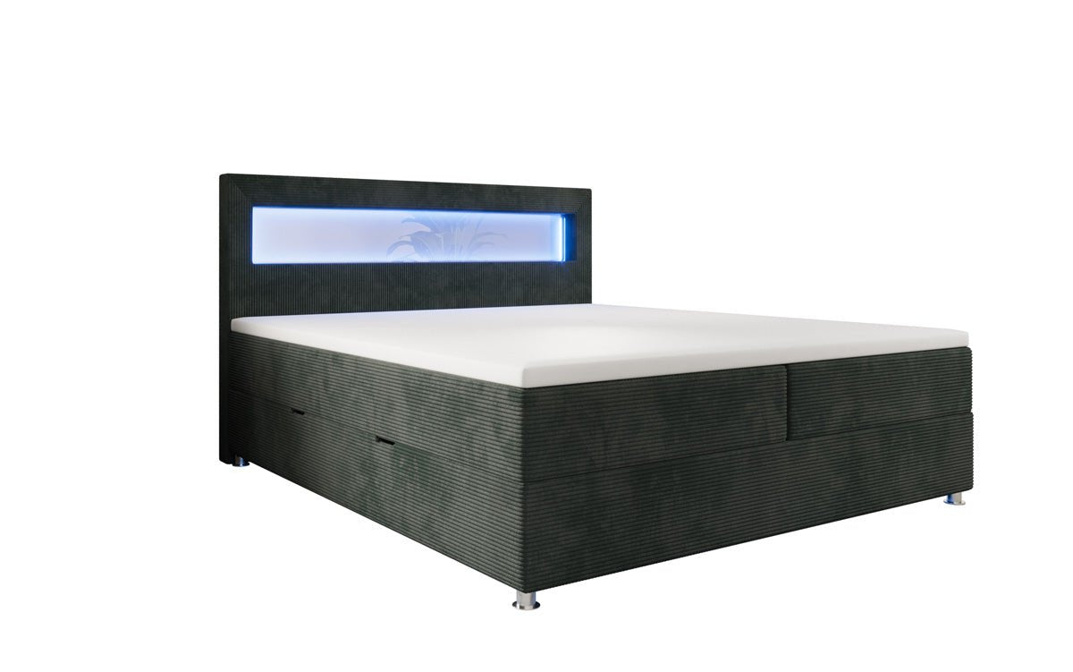 Boxspringbett Relax: Modernes Cord-Bett mit LED, Stauraum & USB-C