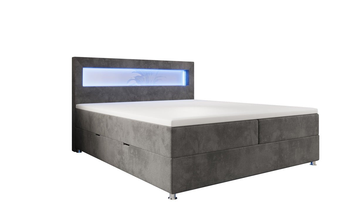 Luxuriöses Boxspringbett Relax: Komfort, LED-Beleuchtung, Stauraum & USB-Anschluss im Cord-Design