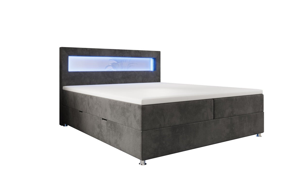 Luxuriöses Boxspringbett Relax: Komfort, LED-Beleuchtung, Stauraum & USB-Anschluss im Cord-Design