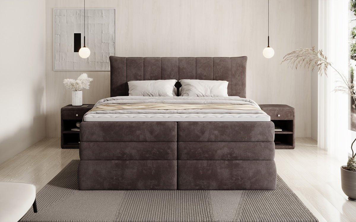 Luxuriöses Boxspringbett Stella: Cord Stoff, Integrierter Stauraum, Optimaler Schlafkomfort