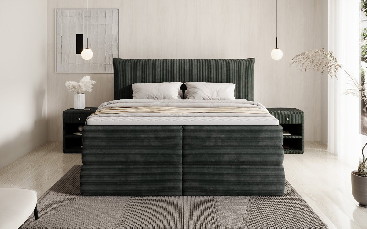 Luxuriöses Boxspringbett Stella: Cord Stoff, Integrierter Stauraum, Optimaler Schlafkomfort