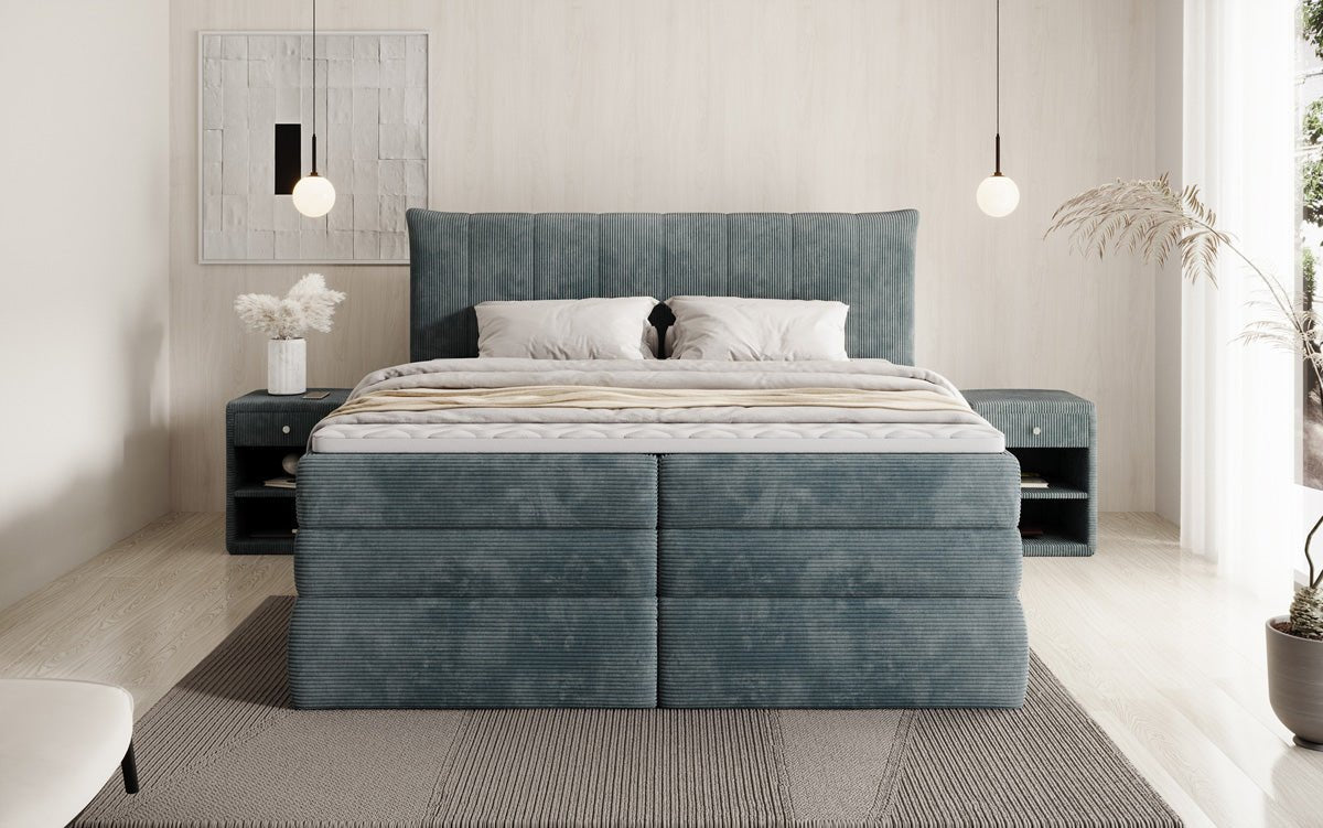 Luxuriöses Boxspringbett Stella: Cord Stoff, Integrierter Stauraum, Optimaler Schlafkomfort