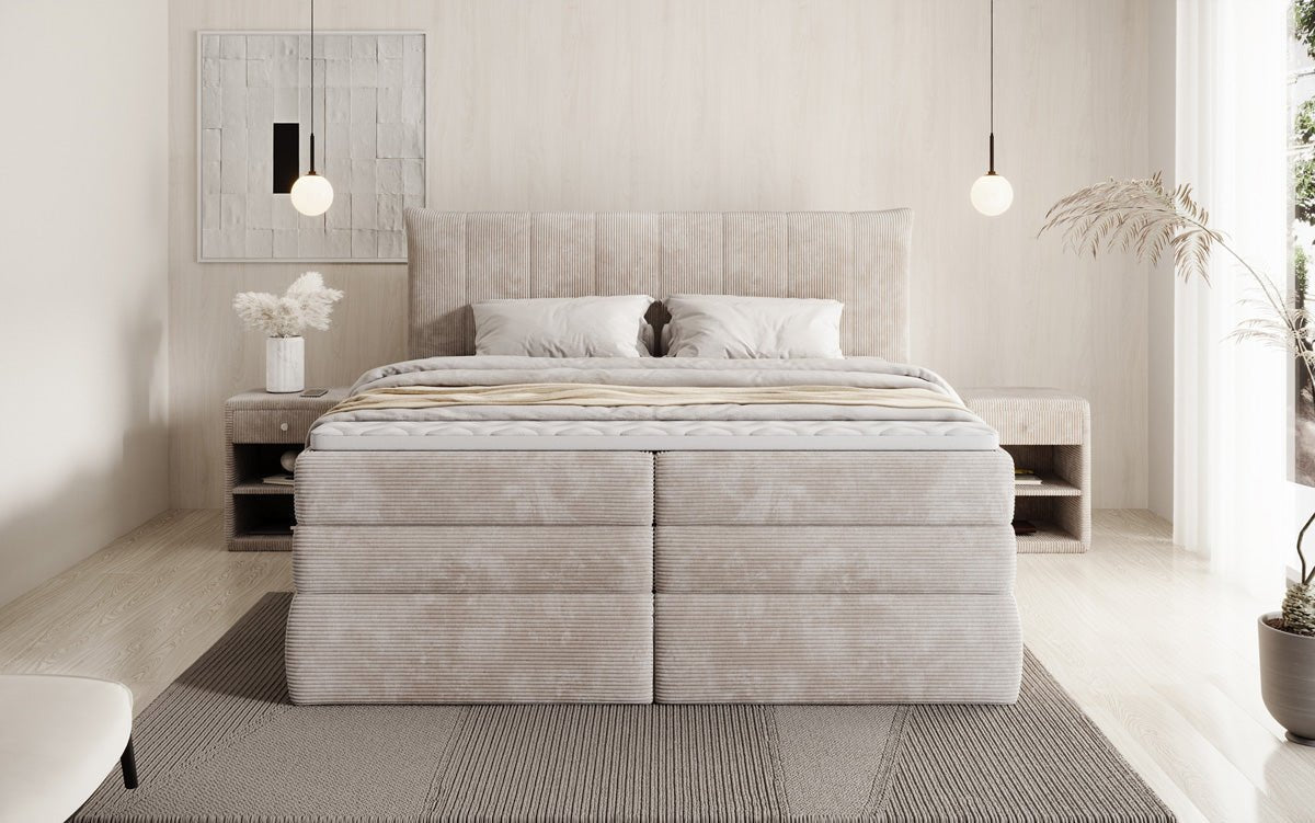 Luxuriöses Boxspringbett Stella: Cord Stoff, Integrierter Stauraum, Optimaler Schlafkomfort