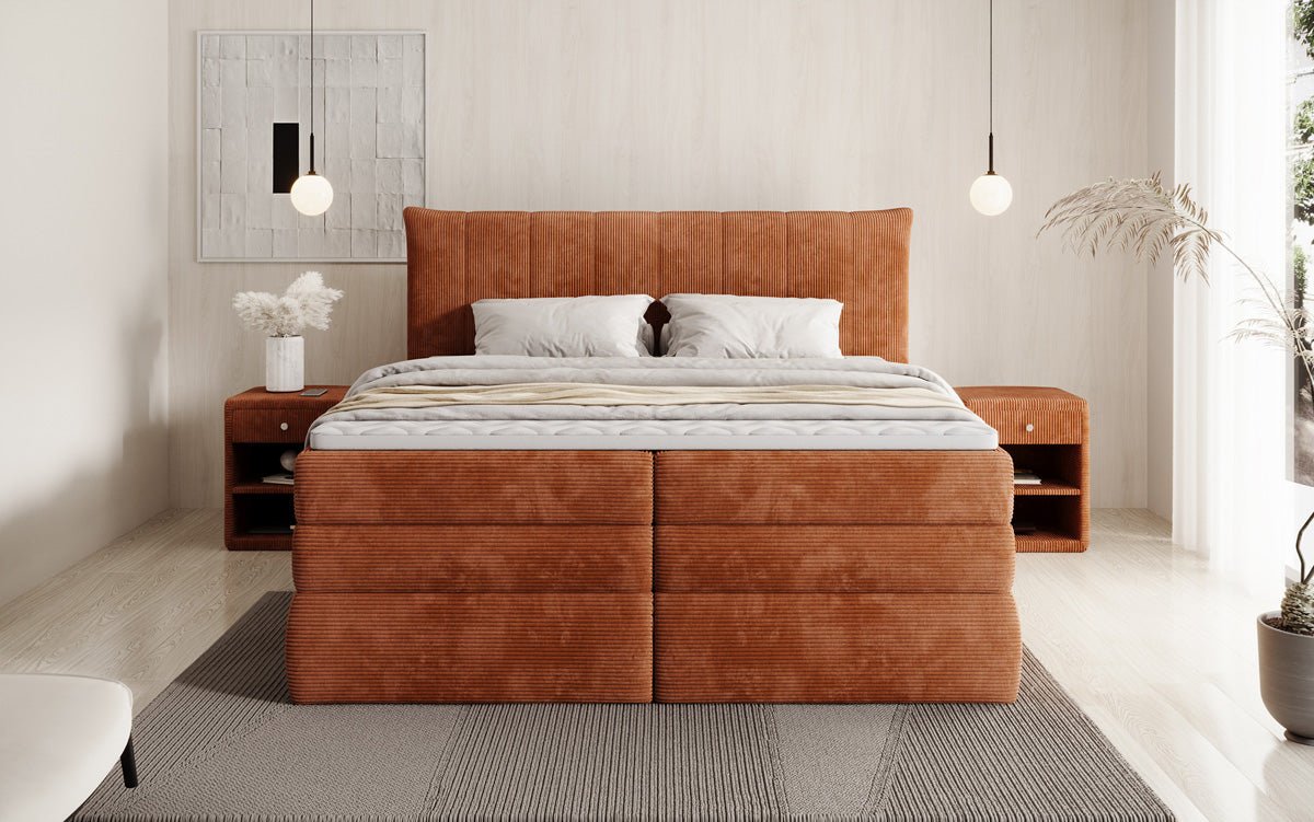 Luxuriöses Boxspringbett Stella: Cord Stoff, Integrierter Stauraum, Optimaler Schlafkomfort