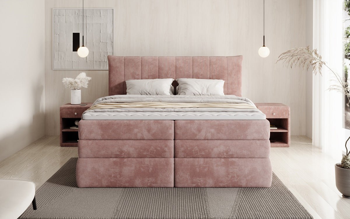 Luxuriöses Boxspringbett Stella: Cord Stoff, Integrierter Stauraum, Optimaler Schlafkomfort