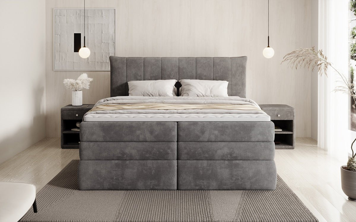 Luxuriöses Boxspringbett Stella: Cord Stoff, Integrierter Stauraum, Optimaler Schlafkomfort